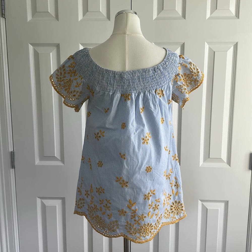 Zara Blue Yellow Bohemian Eyelet Off-Shoulder Embroidered Mini Sundress Size S - Picture 5 of 10